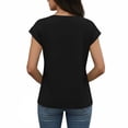thumbnail image 5 of Craaazy Women's Relaxed Fit Crew Neck Blouse, Solid Color Short Sleeve Pleated Top, Loose Comfy Casual Tee for Spring & Summer Gifts, 5 of 7