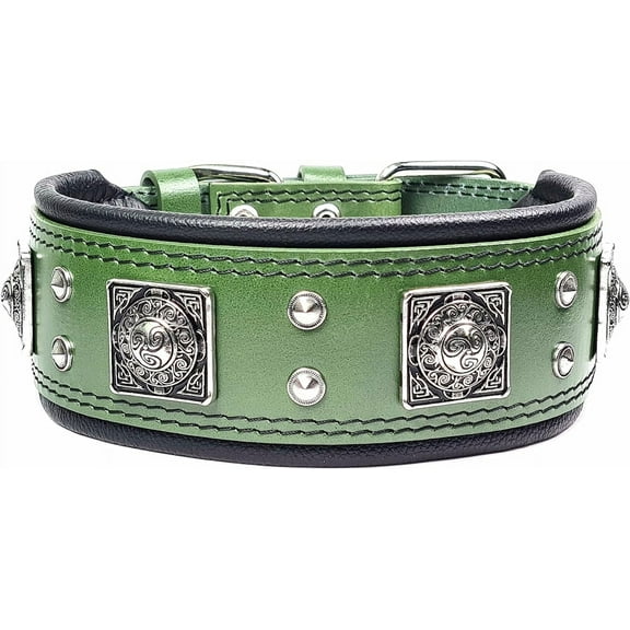 The Bestia "Eros" Green Leather Dog Collar for Large Dog Breeds