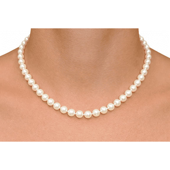 Femme Jam Classic Cultured Freshwater White Strand Pearl Necklace for Women Jewelry