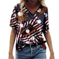 thumbnail image 1 of Gibobby Camiseta de Manga Corta con Cuello en V Camiseta suelta informal con cuello en V para mujer, blusa manga corta con estampado(Rojo,M), 1 of 4