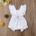thumbnail image 3 of Baby Girls Ruffles Romper Fly Sleeve Lacing Up Bow Cotton Jumpsuits Dark Purple 18-24 Months, 3 of 5