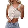 thumbnail image 7 of Ribbed Tank Tops for Women Built in Bra High Neck Racerback Shelf Bra Summer Camisole Yoga Shirts Sleeveless Undershirt Beige Size S, 7 of 7
