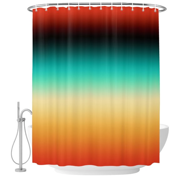 Orange Black Teal Ombre Shower Curtain Set - 72" x 78" Washable Bathtub Curtain with 12 Hooks, Contemporary Gradient Abstract Waterproof Fabric Stall Shower Curtains for Bathroom/Bathtub Décor