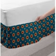 thumbnail image 2 of Floral Bed Skirt, Continuous Symmetric Pattern with Flowers and Sun Motifs Print, Elastic Bedskirt Dust Ruffle Wrap Around for Bedding Decor, 4 Sizes, Petrol Blue Multicolor, by Ambesonne, 2 of 2