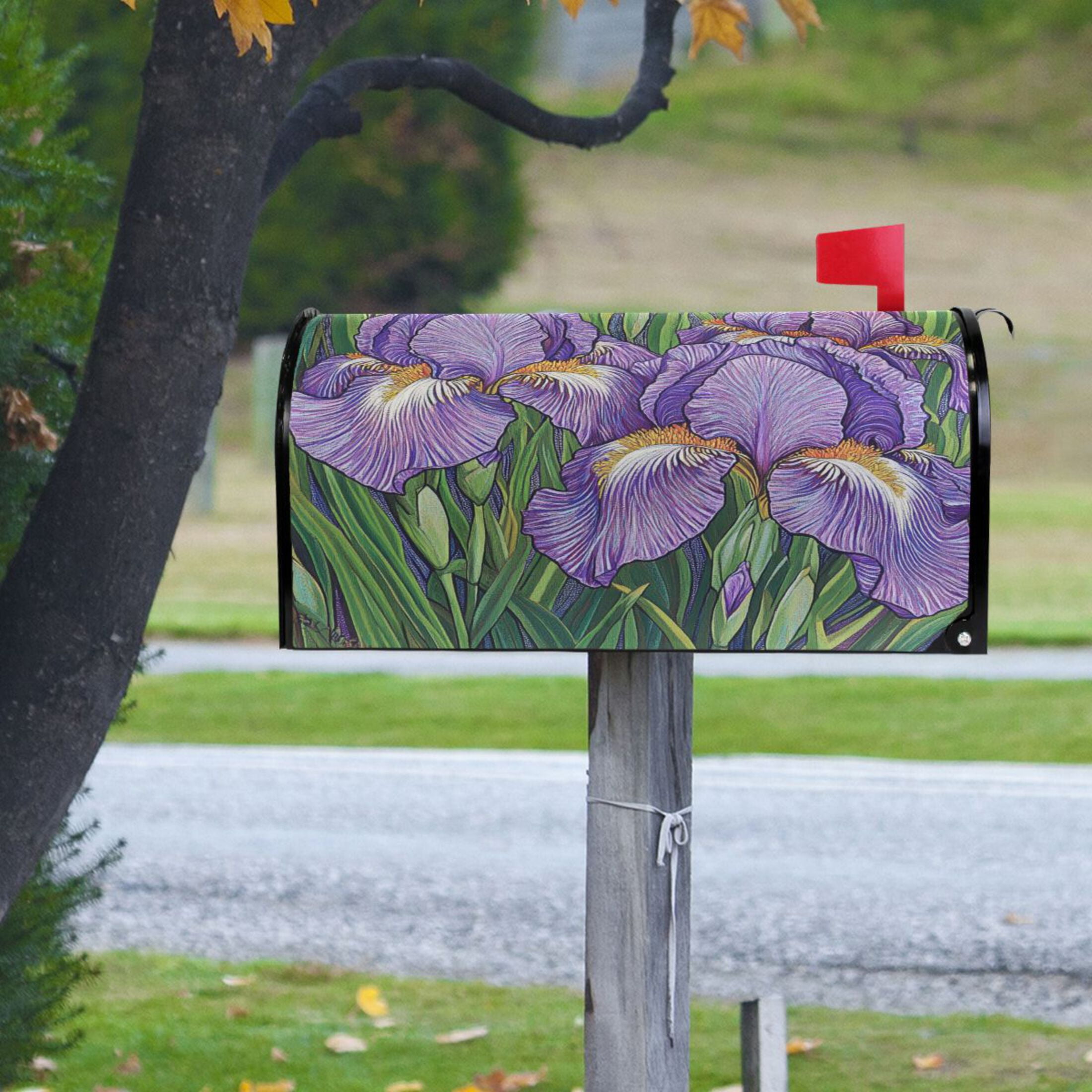 WOBOGO Purple Iris Mailbox Cover Magnetic for Garden Yard Home Decor Standard Size 25.4×20.78in