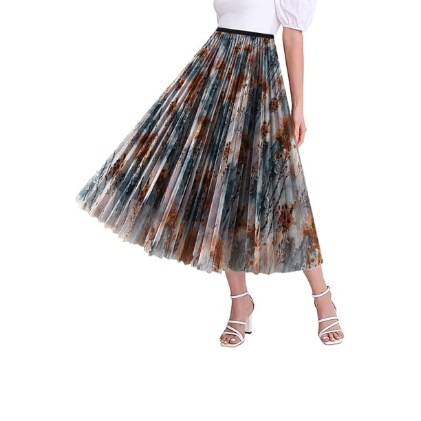 TRKIYQC Falda Midi de Tul para Mujer, Falda Plisada Reversible con Estampado Tie-dye de Cintura Alta Elástica TRKIYQC moda