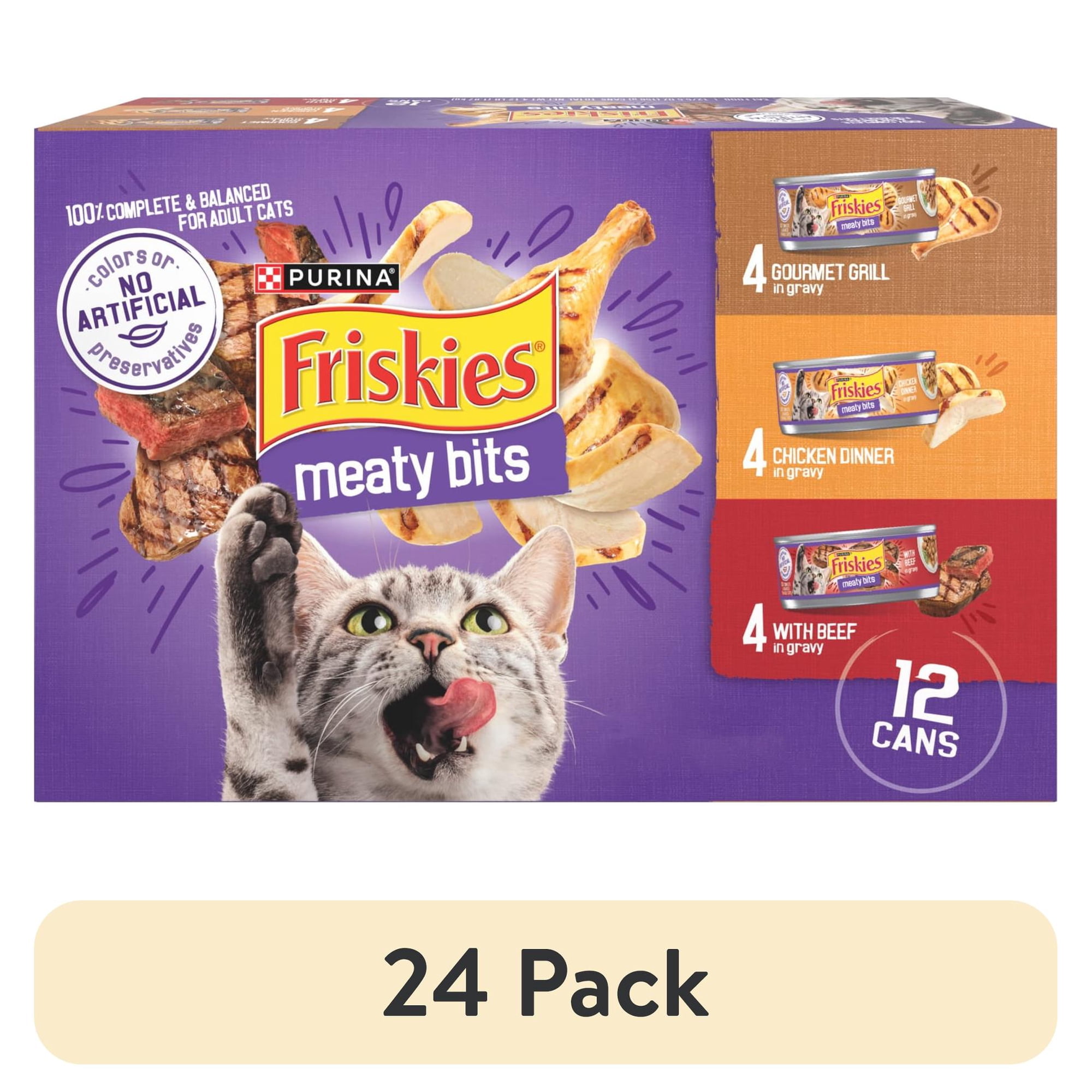 (24 pack) Purina Friskies Gourmet Grill, Chicken Dinner, & Beef Meaty Bits Wet Cat Food Variety Pack, 5.5 oz. Cans, 12 Pack