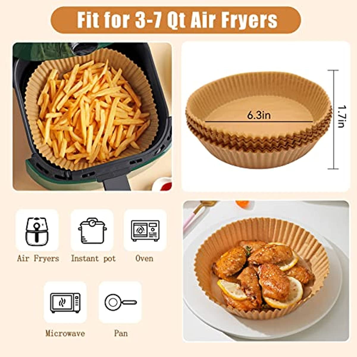 IMHAZ Round Air Fryer Paper Liners Disposable, 120pcs, 6.3 inch - Parchment Paper for Air Fryer, Oven & Steamer– Airfryer Accessories for Frying