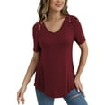 thumbnail image 5 of VERABENDI Women's Plus Size Tops Summer Short Sleeve Lace Trim Shoulder Tunic Blouses,M-4XL, 5 of 7