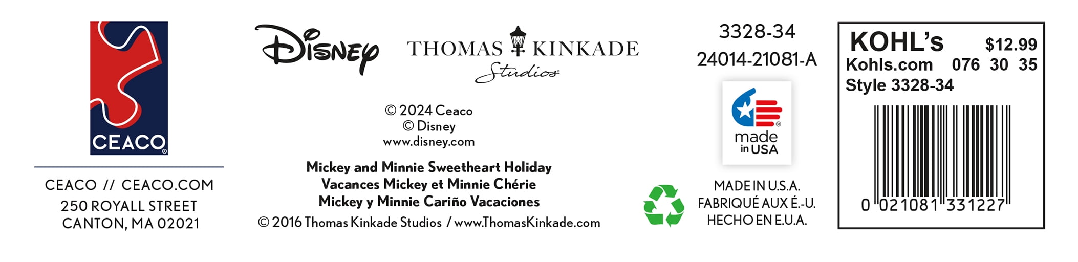 Ceaco Thomas Kinkade Mickey and Minnie Sweetheart Skating 1000-Piece Interlocking Jigsaw Puzzle for Adults Ages 14+