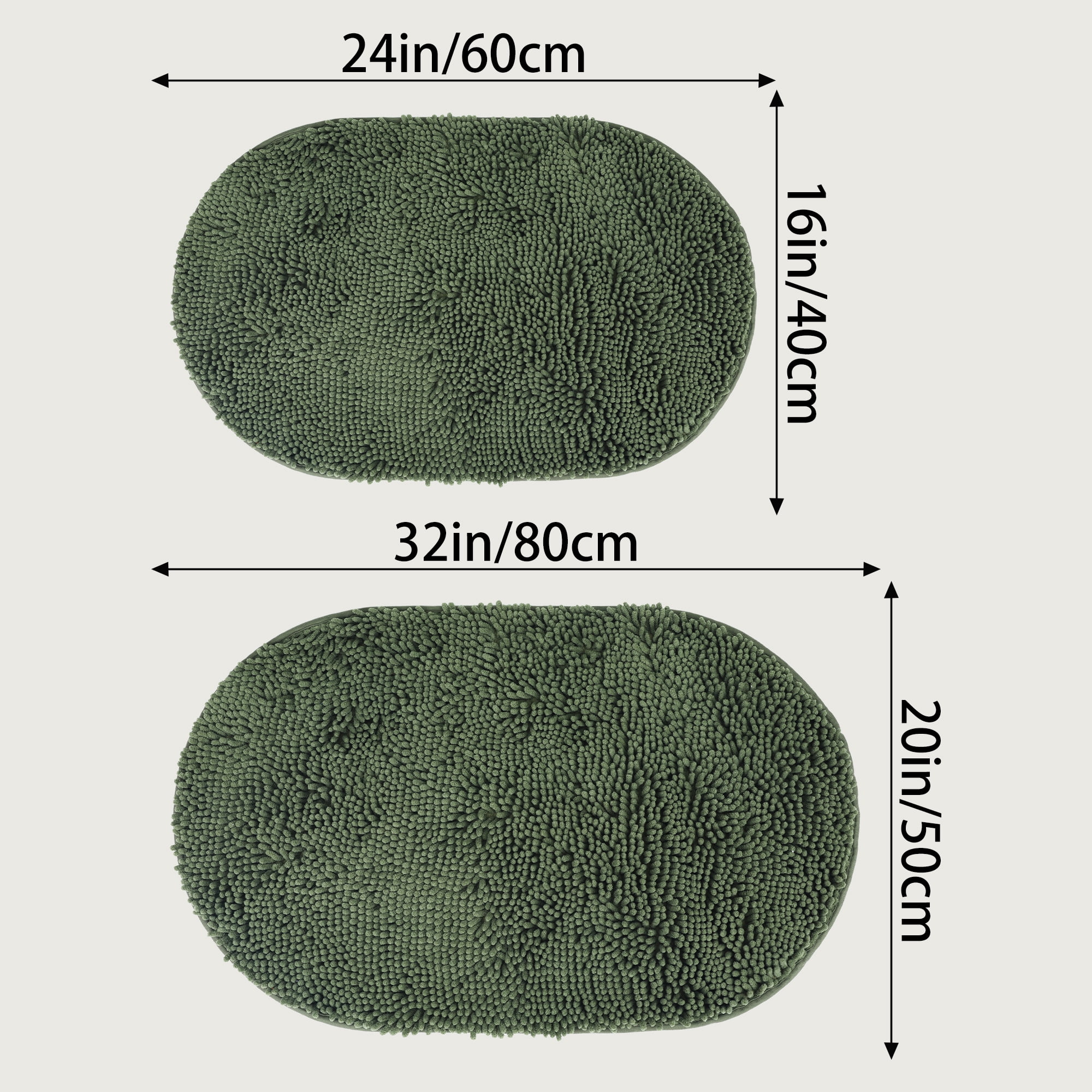 Unique Bargains Oval Plush Bath Mat Soft Non Slip Washable Rug Green 16" x 24"