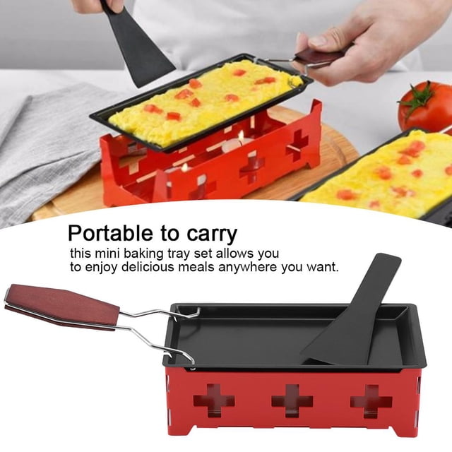 Ejoyous Portable Non-Stick Cheese Raclette Rotaster Baking Tray Stove Set Home Kitchen Grilling Tool, Mini Raclette Set, Cheese Raclette