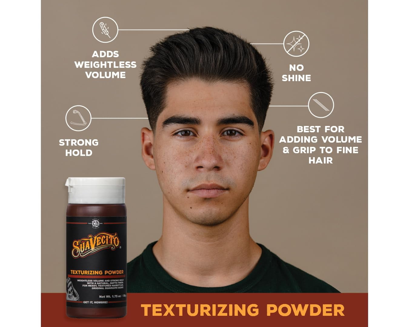 Suavecito Texturizing Hair Styling Powder, for All Hair Types, with Strong Hold, 1.75 oz