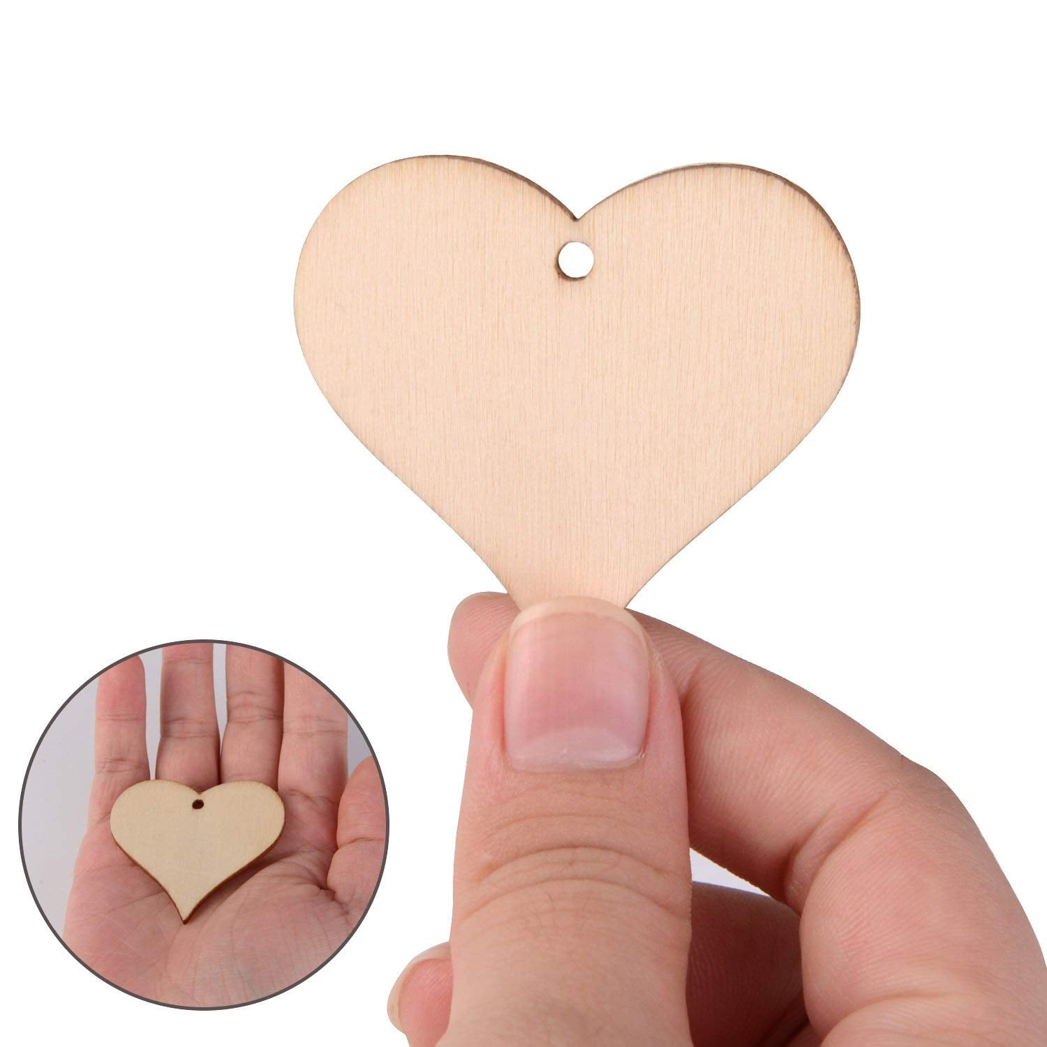 4336843818 UTOPER Wooden Love Heart Slices Blank Name Tags Wood Art Craft Pieces for Wedding DIY Projects Card Making 100pcs, 47mm
