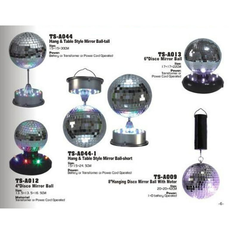 Disco Ball with Motor and Light, 8 Hanging Mirror Ball and 6RPM Batteries  Powered Rotating Motor with 4 Light Colors and 18 LEDs for Disco Party
