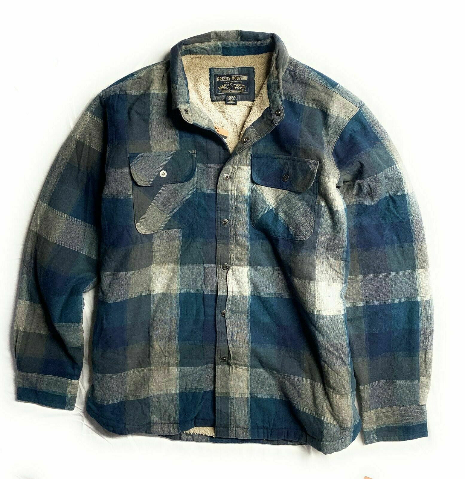 Grizzly Mountain Men's Sherpa lined Flannel Shirt (Teal/Blue/Grey ...