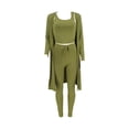 thumbnail image 3 of Casual Ribbed 3pcs Set, Crop Tank Top + High Waist Drawstring Pants + Longline Cardigan Outfits, Women's Clothing, 3 of 11