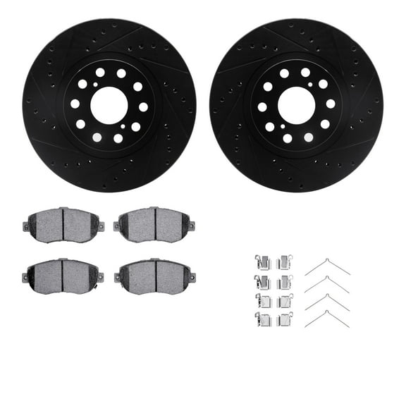Dynamic Friction Company Front Brake Rotors-Drilled and Slotted-Black with 5000 Advanced Brake Pads includes Hardware 8512-76070