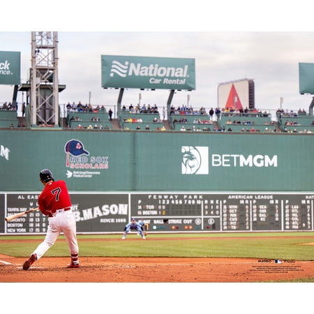 Masataka Yoshida Boston Red Sox Unsigned Red Jersey Swinging Photograph