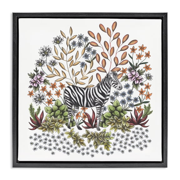 Jungle Wildlife Zebra Black Framed Floater Canvas Wall Art, design by Cecilia Battaini