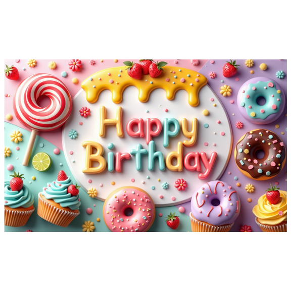 Yatrandify Decorative Design Happy Birthday Banner Colorful Theme Birthday Party Donut Decoration for Kids Party Event Celebration Decoration