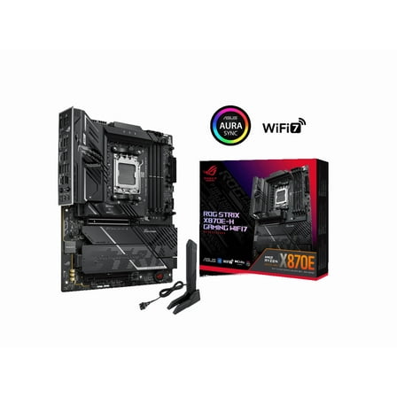 ASUS ROG STRIX X870E-H GAMING WIFI7 AMD X870E-H ATX motherboard with 16 2 1 power stages, Dynamic OC Switcher, Core Flex, DDR5 AEMP, WiFi 7, 4x M.2, PCIe 5.0, Q-Release, dual USB4 ports and USB 10Gbps