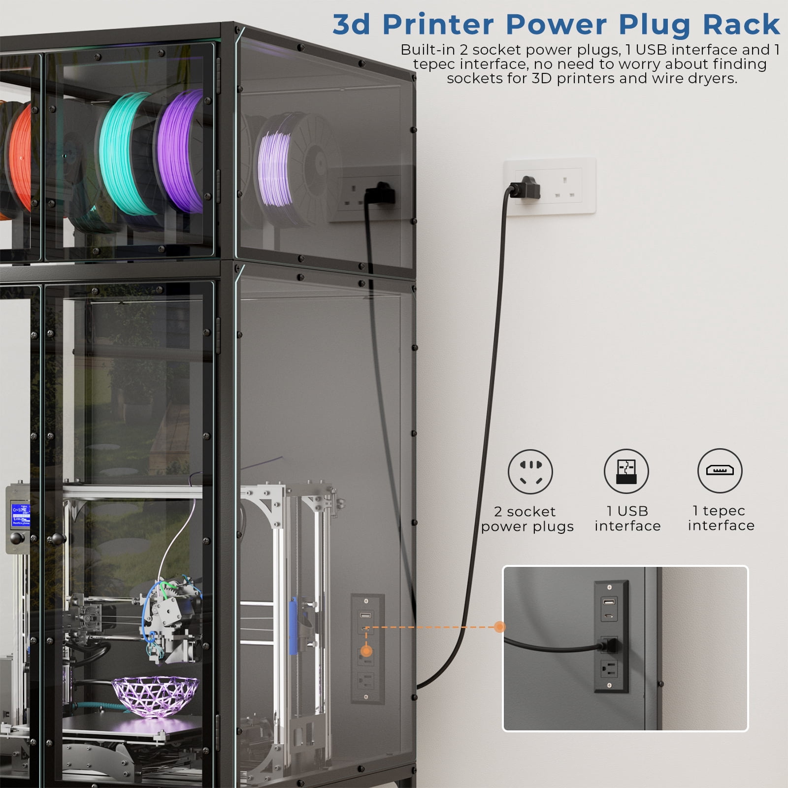 3D Printer Cabinet with Double Layer 3D Printer Filament Storage & Noise-Reducing,3D Printer Table Workbench for Home Studio Office Garage