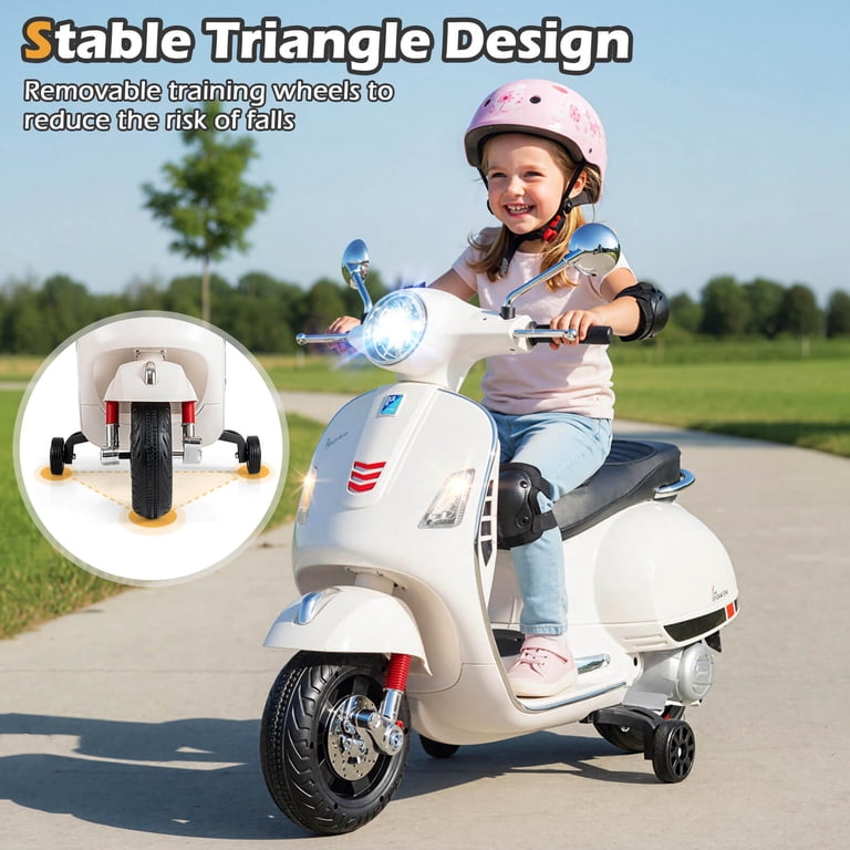 Vespa ホワイト キッズスクーター Costway Licensed VESPA 12V Kids Electric Motorcycle with Music