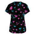 thumbnail image 4 of Womens Valentine Day Scrub Tops Love Heart Print V Neck Quick Dry Cute Uniform Plus Size Short Sleeve Medical Workwear with Pockets Black 3XL, 4 of 5