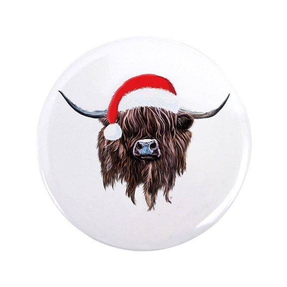 CafePress - Highland Cow Santa Hat Xmas 3.5 Button - 3.5" Button