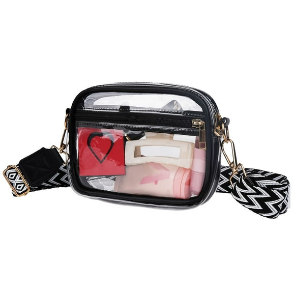DODAMOUR Clear Stadium Bag with Front Pocket, Crossbody Purse for Women, Black