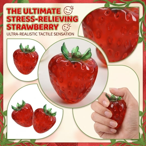 Simulation Strawberry Fruit Squishy for Adults Soft Silicone Sensory Gadget Realistic 2.76 Inch Red Office Desk Accessory Pressure Relief Tool 1 Pack