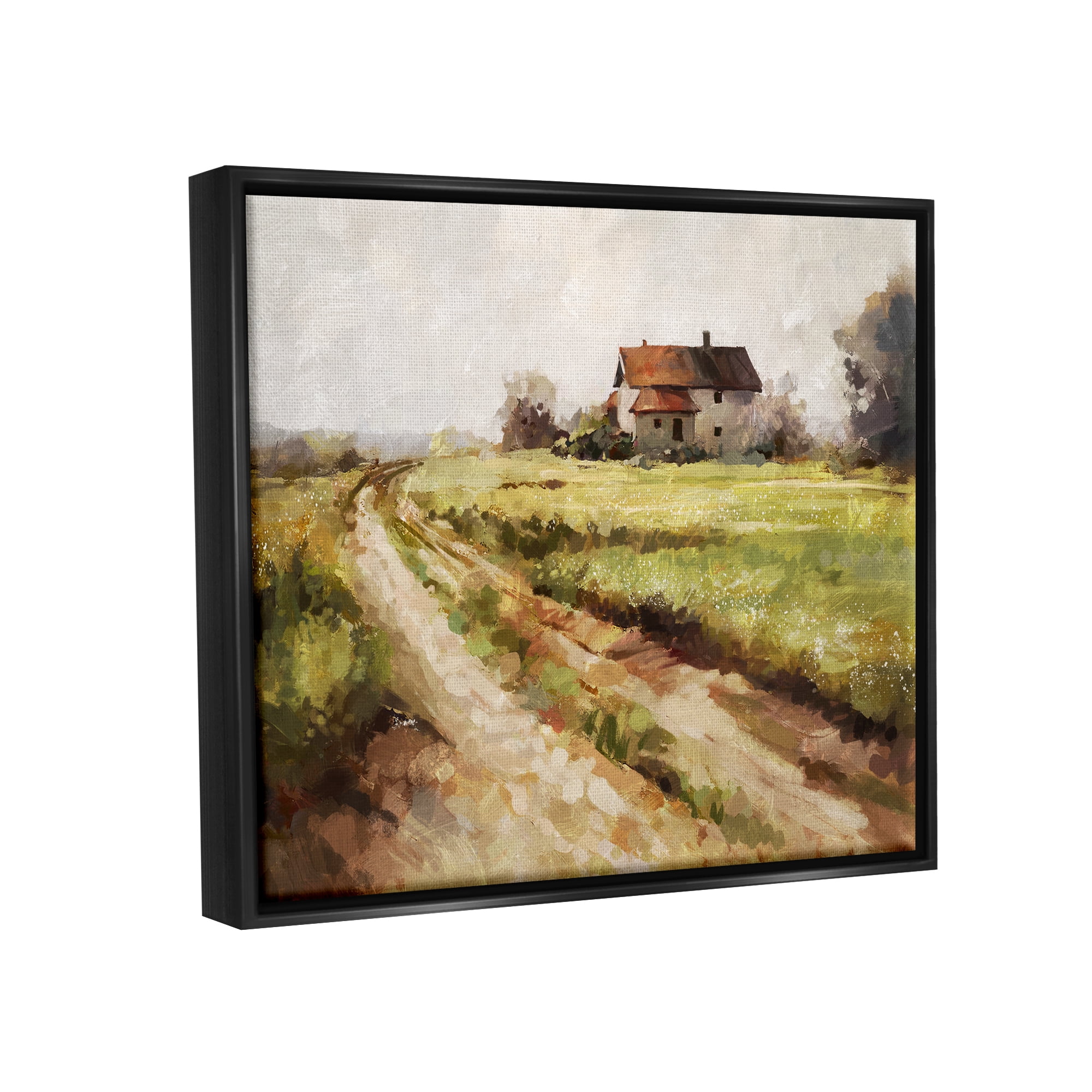 Stupell Industries Country Path to Barn Landscape Painting Black Floater Framed Canvas Art Print Wall Art, 21 x 17