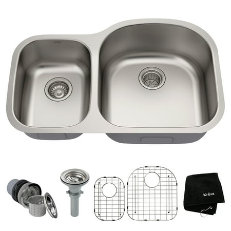 KRAUS Premier 32-inch 16 Gauge Undermount 60/40 Double Bowl Stainless Steel Kitchen (Best Stainless Steel Undermount Sink)