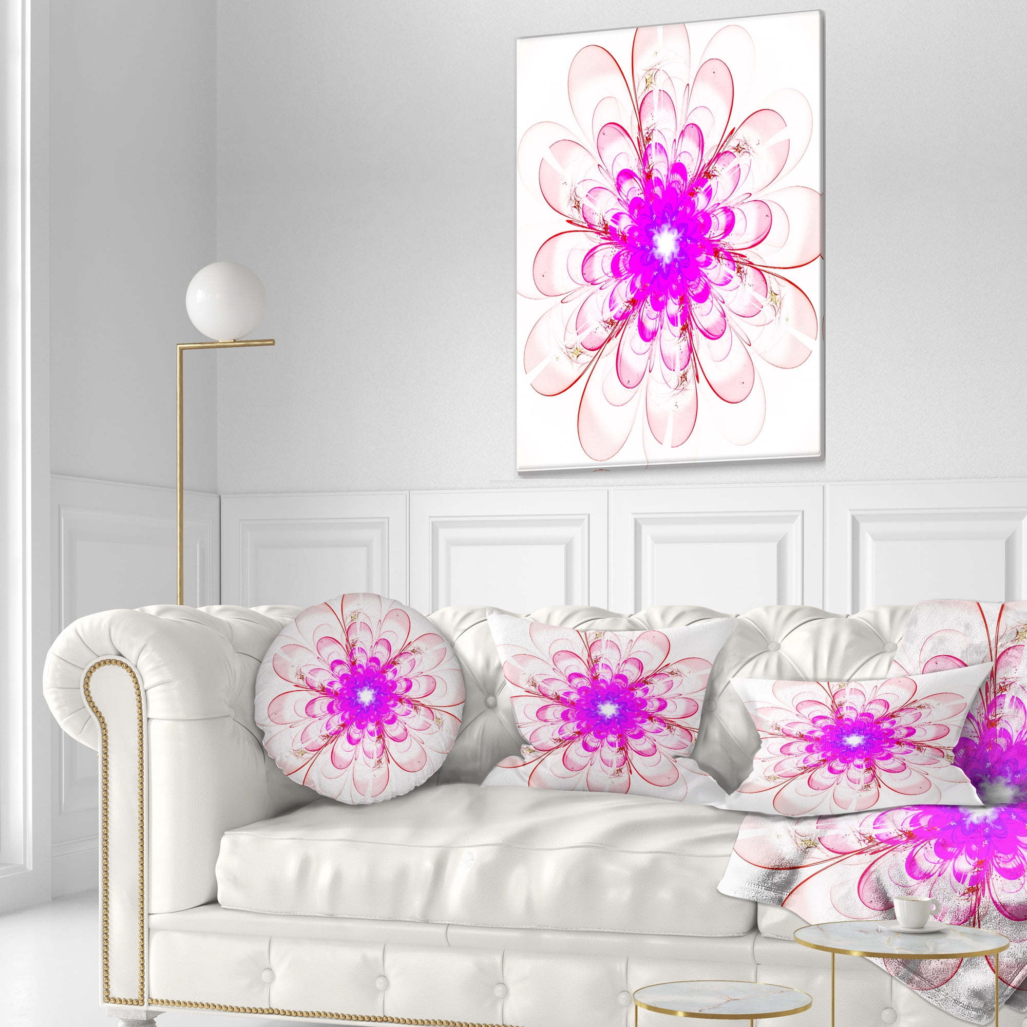 Designart Perfect Fractal Flower in Light Pink - Floral Throw Pillow - 12x20
