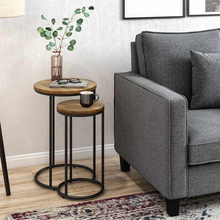 Fort Worth Brown Wood Grain Finish Nesting Side Table