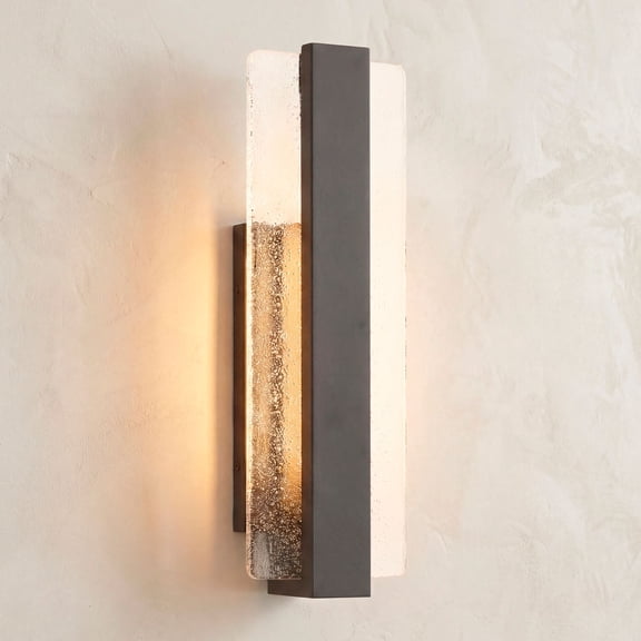 Possini Euro Design Cascadia 18" High Modern Outdoor Wall Light Fixture Mount Porch House LED Bulb Black Metal Piastra Glass Shade