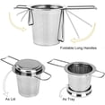 thumbnail image 4 of Colador de té con filtro de té y tapa/bandeja de goteo, colador de té de acero inoxidable para té suelto, diseño de mango plegable adecuado para la mayoría de tazas y tazones de té, 4 of 8