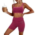 thumbnail image 4 of BODOAO Women's Workout Set 2 Piece Square Neck Striped Crop Tank Top High Waisted Biker Shorts Athletic Yoga Gym Fitness Outfit Stretchy Activewear Summer Training Clothes Hot Pink XL, 4 of 5