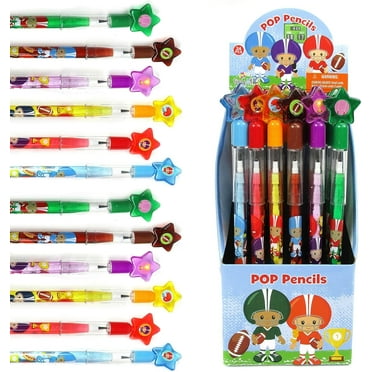 TINYMILLS 24 Pcs Football Stackable Push Pencil Assortment with Eraser for Party Favors Goodie Bag Stuffers VBS Classroom Rewards Pinata Fillers Carnival Prize Sports Football Team Party