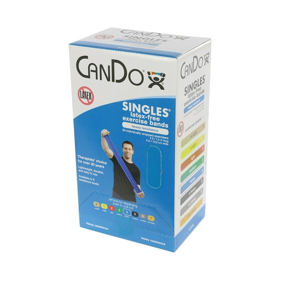 CanDo Latex Free Exercise Band Box of 30, 5 Ft. length Blue, Heavy