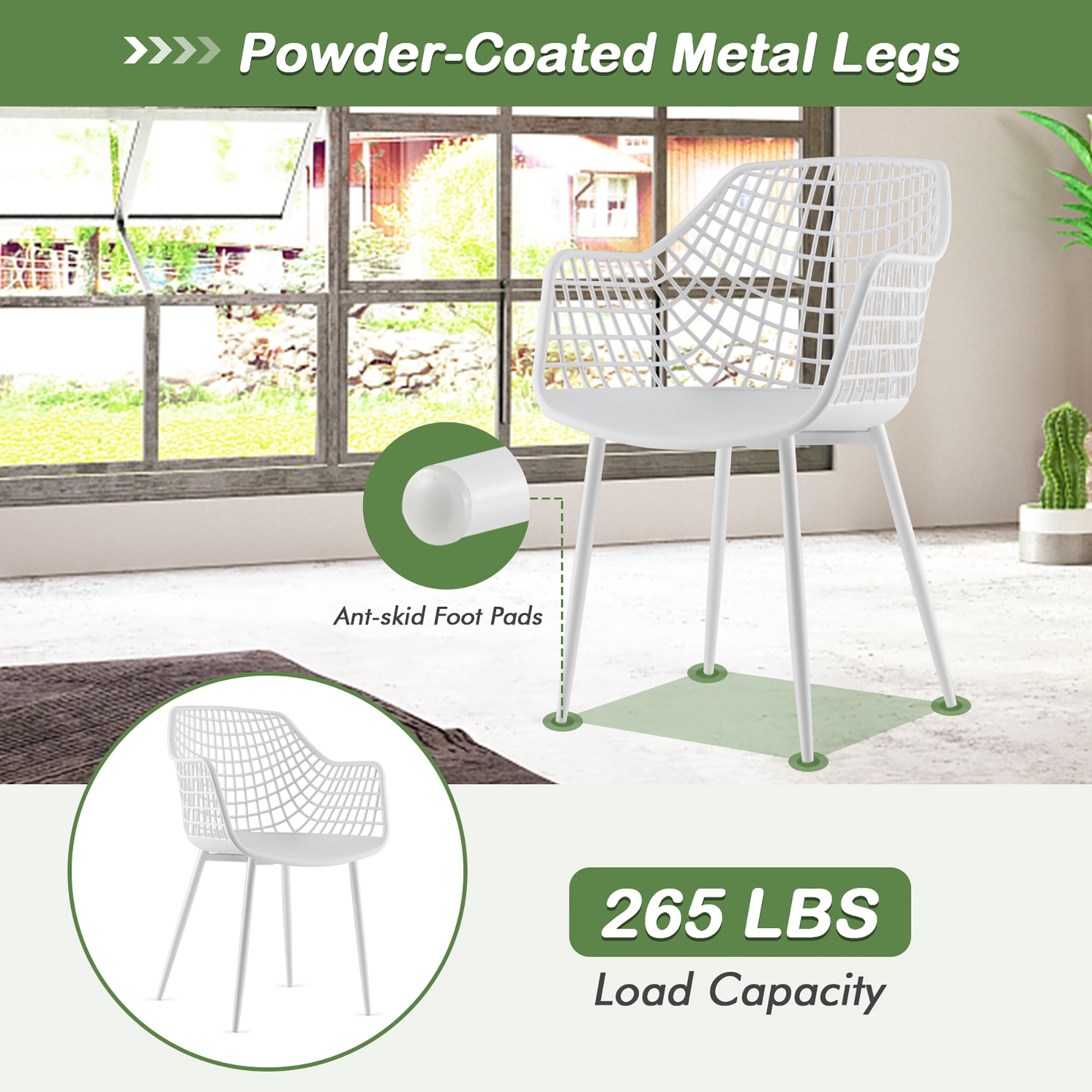 Costway Modern Dining Chair Set of 4 Plastic Shell Hollow withMetal Legs for Living Room White
