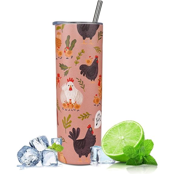 Chicken Gifts For Women Chicken Gifts For Chicken Lovers Crazy Chicken Lady Gifts Chicken Tumbler With Lid And Straw 20oz Stainless Steel Skinny Tumbler Chicken Cup Chicken Mug