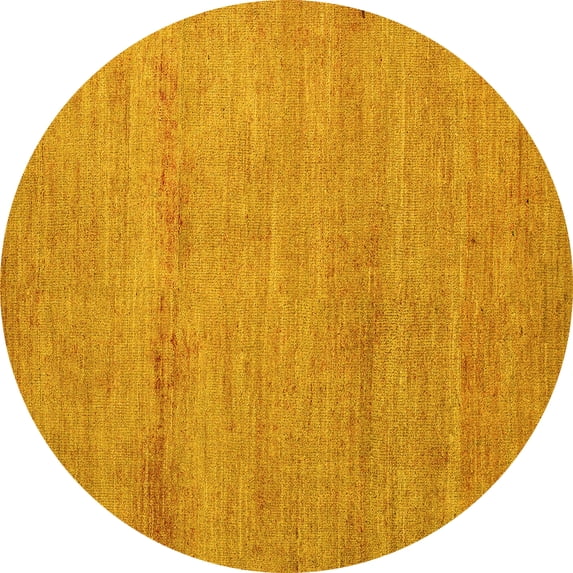 Ahgly Company Machine Washable Indoor Round Abstract Yellow Modern Area Rugs, 8' Round