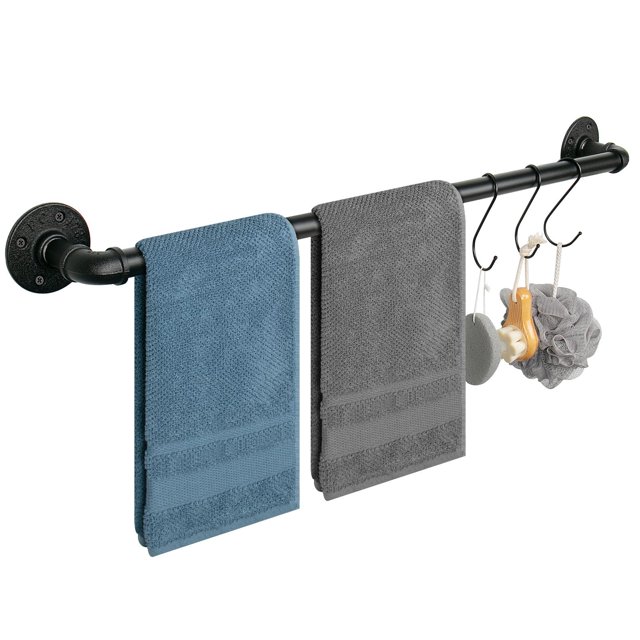 Jeasor - Toallero industrial para tubo, resistente, montado en la pared, rústico, soporte para toallas de baño (negro, 28.0 in)