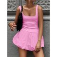 thumbnail image 5 of Yunliwuli Women's Mini Tank Dress Square Neck Sleeveless Backless A-Line Solid Color Puffball Dress for Party Club, 5 of 10