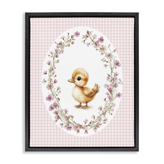 Stupell Industries Spring Gingham Duckling Black Framed Floater Canvas Wall Art, design by Christine Simpson Art