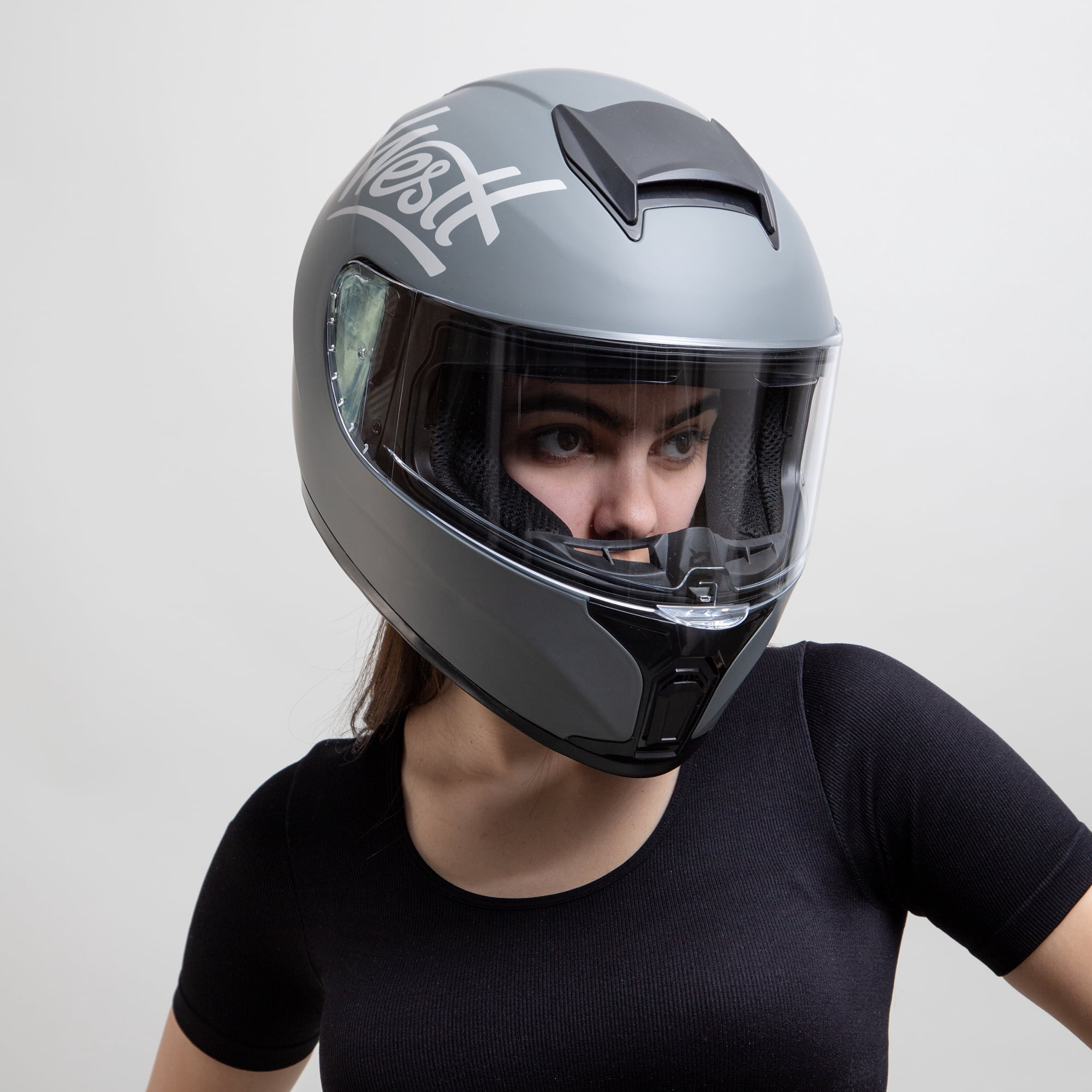 Westt Full Face Helmet - Motorcyle Helmet with Dual Visor DOT Approved - Grey S