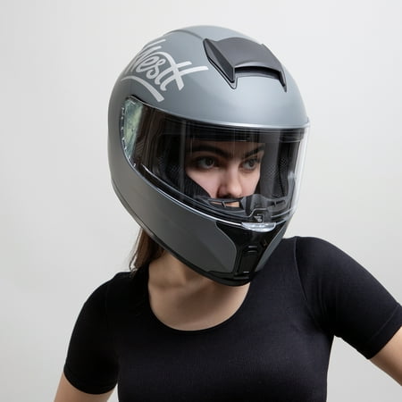 Westt Full Face Helmet - Motorcyle Helmet with Dual Visor DOT Approved - Grey S