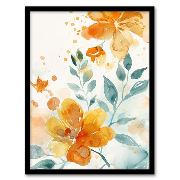 Artery8 Marigold Flowers in Bloom Modern Watercolour Living Room Art Print Framed Poster Wall Decor 12x16 inch